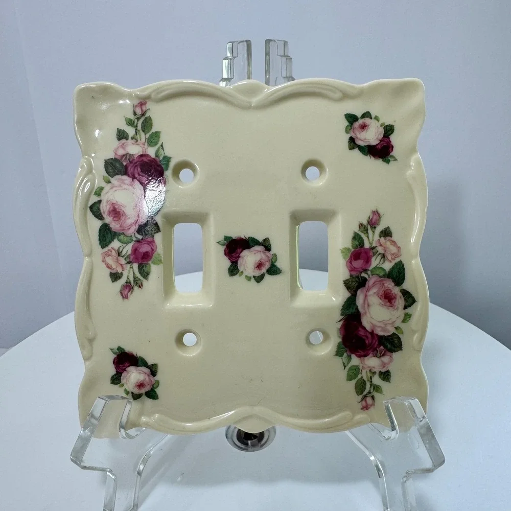 Vintage English Cottage Shabbic Roses Toggle Light Switch Ceramic 5 Plate Covers